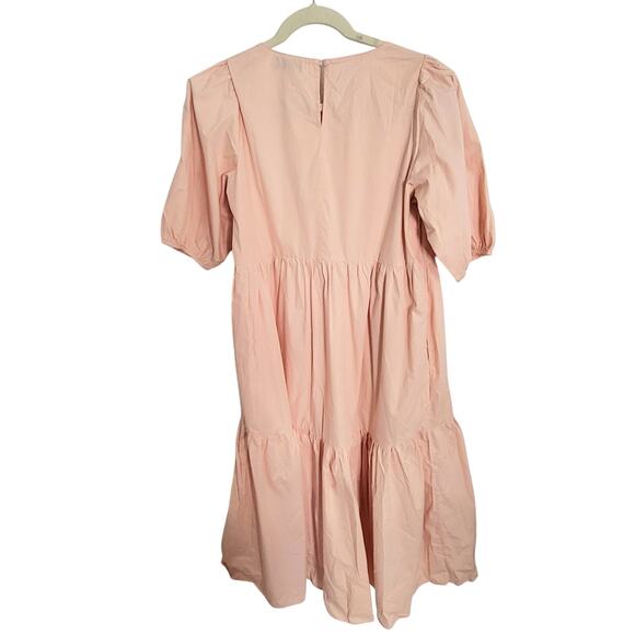 Charlie Holiday Marny Puff Sleeve Tiered Midi Dress Cotton Blush Peach Small 4 - Picture 4 of 11